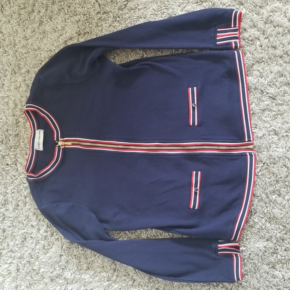 (M) Cathy Daniels Zip Up Cardigan Metallic Gold Zipper Varsity Style - Picture 1 of 5